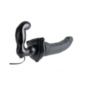 Черный страпон с вагинальной пробкой Deluxe Vibrating Penetrix Strap-On - 19 см. - Pipedream - купить с доставкой в Нижнем Тагиле