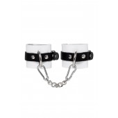 Бело-черные кожаные наручники с одним ремешком с люверсами - Pecado - купить с доставкой в Нижнем Тагиле