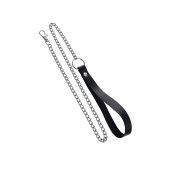 Поводок с ручкой из черной натуральной кожи и карабином для ошейника - Pecado - купить с доставкой в Нижнем Тагиле