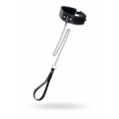 Кожаный двухслойный ошейник с белой строчкой и поводком - Pecado - купить с доставкой в Нижнем Тагиле