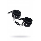 Черные двухслойные наручники с белой строчкой - Pecado - купить с доставкой в Нижнем Тагиле