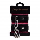 Черно-розовые скругленные наручники с мягкой подкладкой - Crazy Handmade - купить с доставкой в Нижнем Тагиле