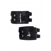 Черные кожаные оковы с двумя перекрёстными ремешками - Pecado - купить с доставкой в Нижнем Тагиле