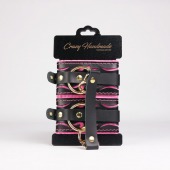 Черные кожаные оковы с розовой строчкой - Crazy Handmade - купить с доставкой в Нижнем Тагиле