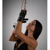 Черные высокие кожаные наручники для подвешивания - Crazy Handmade - купить с доставкой в Нижнем Тагиле