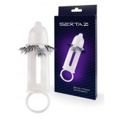 Эластичная насадка на пенис с подхватом мошонки и стимулирующими «ресничками» - Sextaz - в Нижнем Тагиле купить с доставкой