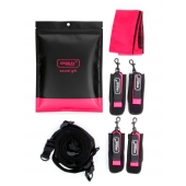 Черно-розовый эротический набор: фиксатор, оковы, наручники, повязка - Erokay - купить с доставкой в Нижнем Тагиле