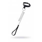 Черный узкий однослойный ошейник с серебристым поводком-цепочкой - Pecado - купить с доставкой в Нижнем Тагиле