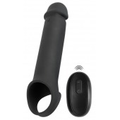 Черная вибронасадка для пениса с хомутом для мошонки и пультом ДУ Remote Controlled Penis Extension - Orion - в Нижнем Тагиле купить с доставкой