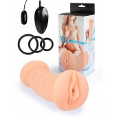 Телесный двусторонний мастурбатор с вибропулей и эрекционными кольцами в комплекте - Sexy Girl - в Нижнем Тагиле купить с доставкой