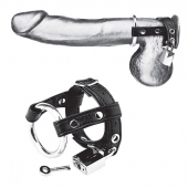 Утяжка на пенис на замочке Duo Cock And Ball Lock - BlueLine - купить с доставкой в Нижнем Тагиле