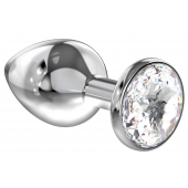 Большая серебристая анальная пробка Diamond Clear Sparkle Large с прозрачным кристаллом - 8 см. - Lola Games - купить с доставкой в Нижнем Тагиле