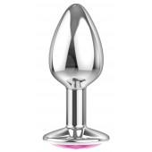 Малая серебристая анальная пробка Diamond Pink Sparkle Small с розовым кристаллом - 7 см. - Lola Games - купить с доставкой в Нижнем Тагиле