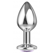 Большая серебристая анальная пробка Diamond Purple Sparkle Large с фиолетовым кристаллом - 8 см. - Lola Games - купить с доставкой в Нижнем Тагиле