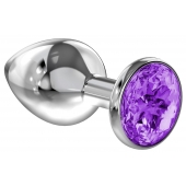 Большая серебристая анальная пробка Diamond Purple Sparkle Large с фиолетовым кристаллом - 8 см. - Lola Games - купить с доставкой в Нижнем Тагиле