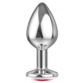 Большая серебристая анальная пробка Diamond Red Sparkle Large с красным кристаллом - 8 см. - Lola Games - купить с доставкой в Нижнем Тагиле
