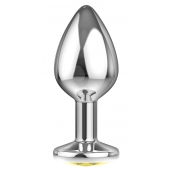 Большая серебристая анальная пробка Diamond Yellow Sparkle Large с жёлтым кристаллом - 8 см. - Lola Games - купить с доставкой в Нижнем Тагиле