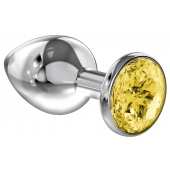 Большая серебристая анальная пробка Diamond Yellow Sparkle Large с жёлтым кристаллом - 8 см. - Lola Games - купить с доставкой в Нижнем Тагиле