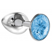 Малая серебристая анальная пробка Diamond Light blue Sparkle Small с голубым кристаллом - 7 см. - Lola Games - купить с доставкой в Нижнем Тагиле