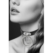 Черный чокер с двумя кольцами - Bijoux Pour Toi - купить с доставкой в Нижнем Тагиле