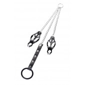 Черно-серебристые зажимы для сосков с кольцом для пениса TOYFA Metal - ToyFa - купить с доставкой в Нижнем Тагиле