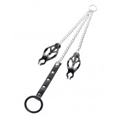 Черно-серебристые зажимы для сосков с кольцом для пениса TOYFA Metal - ToyFa - купить с доставкой в Нижнем Тагиле