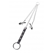 Серебристо-чёрные зажимы для сосков с кольцом для пениса TOYFA Metal - ToyFa - купить с доставкой в Нижнем Тагиле