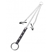 Серебристо-чёрные зажимы для сосков с кольцом для пениса TOYFA Metal - ToyFa - купить с доставкой в Нижнем Тагиле