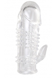 Прозрачная гелевая насадка с шипами и клиторальным отростком - 13 см. - Toyfa Basic - в Нижнем Тагиле купить с доставкой