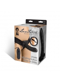 Чёрный полый страпон с вибрацией Unisex Vibrating Hollow Strap-On - 14 см. - Lux Fetish - купить с доставкой в Нижнем Тагиле