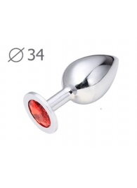 Коническая серебристая анальная втулка с красным кристаллом - 8,2 см. - Anal Jewelry Plug - купить с доставкой в Нижнем Тагиле