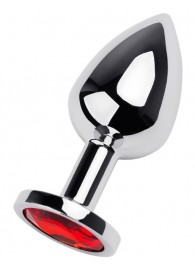 Серебристая коническая анальная пробка с красным кристаллом - 8 см. - ToyFa - купить с доставкой в Нижнем Тагиле