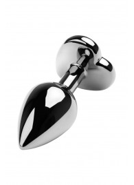 Серебристая коническая анальная пробка с красным кристаллом-сердечком - 7 см. - ToyFa - купить с доставкой в Нижнем Тагиле