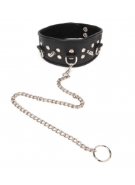 Черный ошейник с шипами и металлическим поводком-цепочкой - Notabu - купить с доставкой в Нижнем Тагиле