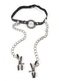 Кляп, соединенный цепочкой с клипсами для сосков - Pipedream - купить с доставкой в Нижнем Тагиле