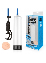 Прозрачная вакуумная помпа Sex Expert с насадкой-вагиной - Sex Expert - в Нижнем Тагиле купить с доставкой