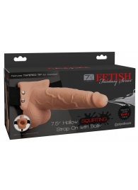 Телесный полый страпон с имитацией эякуляции 7.5  Hollow Squirting Strap-On with Balls Flesh - 21,6 см. - Pipedream - купить с доставкой в Нижнем Тагиле