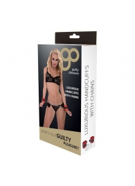 Красно-чёрные наручники на металлической цепочке - Blush Novelties - купить с доставкой в Нижнем Тагиле