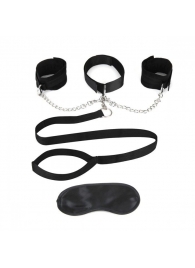 Чёрный ошейник с наручниками и поводком Collar Cuffs   Leash Set - Lux Fetish - купить с доставкой в Нижнем Тагиле