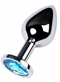 Серебристая конусовидная анальная пробка с голубым кристаллом - 8 см. - ToyFa - купить с доставкой в Нижнем Тагиле