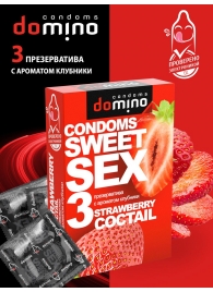 Презервативы для орального секса DOMINO Sweet Sex с ароматом клубничного коктейля  - 3 шт. - Domino - купить с доставкой в Нижнем Тагиле