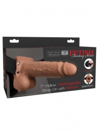 Кофейный перезаряжаемый вибрострапон 7  Hollow Rechargeable Strap-on with Balls - 20,3 см. - Pipedream - купить с доставкой в Нижнем Тагиле