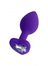 Фиолетовая анальная втулка Diamond Heart с прозрачным кристаллом - 7 см. - ToyFa - купить с доставкой в Нижнем Тагиле