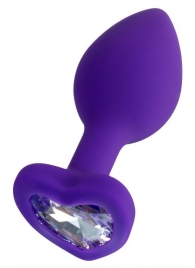Фиолетовая анальная втулка Diamond Heart с прозрачным кристаллом - 7 см. - ToyFa - купить с доставкой в Нижнем Тагиле