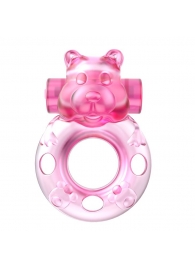 Розовое эрекционное виброкольцо на пенис Pink Bear - Baile - в Нижнем Тагиле купить с доставкой