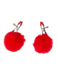 Зажимы на соски Angelic с красными меховыми шариками - Lola Games - купить с доставкой в Нижнем Тагиле