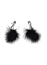 Зажимы на соски с черным пухом Euphoric - Lola Games - купить с доставкой в Нижнем Тагиле