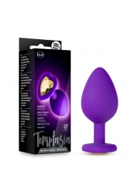 Фиолетовая анальная пробка Bling Plug Medium с золотистым стразом - 8,3 см. - Blush Novelties - купить с доставкой в Нижнем Тагиле