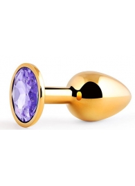 Золотистая анальная пробка с фиолетовым стразом - 7,2 см. - Anal Jewelry Plug - купить с доставкой в Нижнем Тагиле