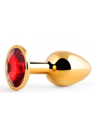 Золотистая анальная пробка с красным стразом - 7,2 см. - Anal Jewelry Plug - купить с доставкой в Нижнем Тагиле